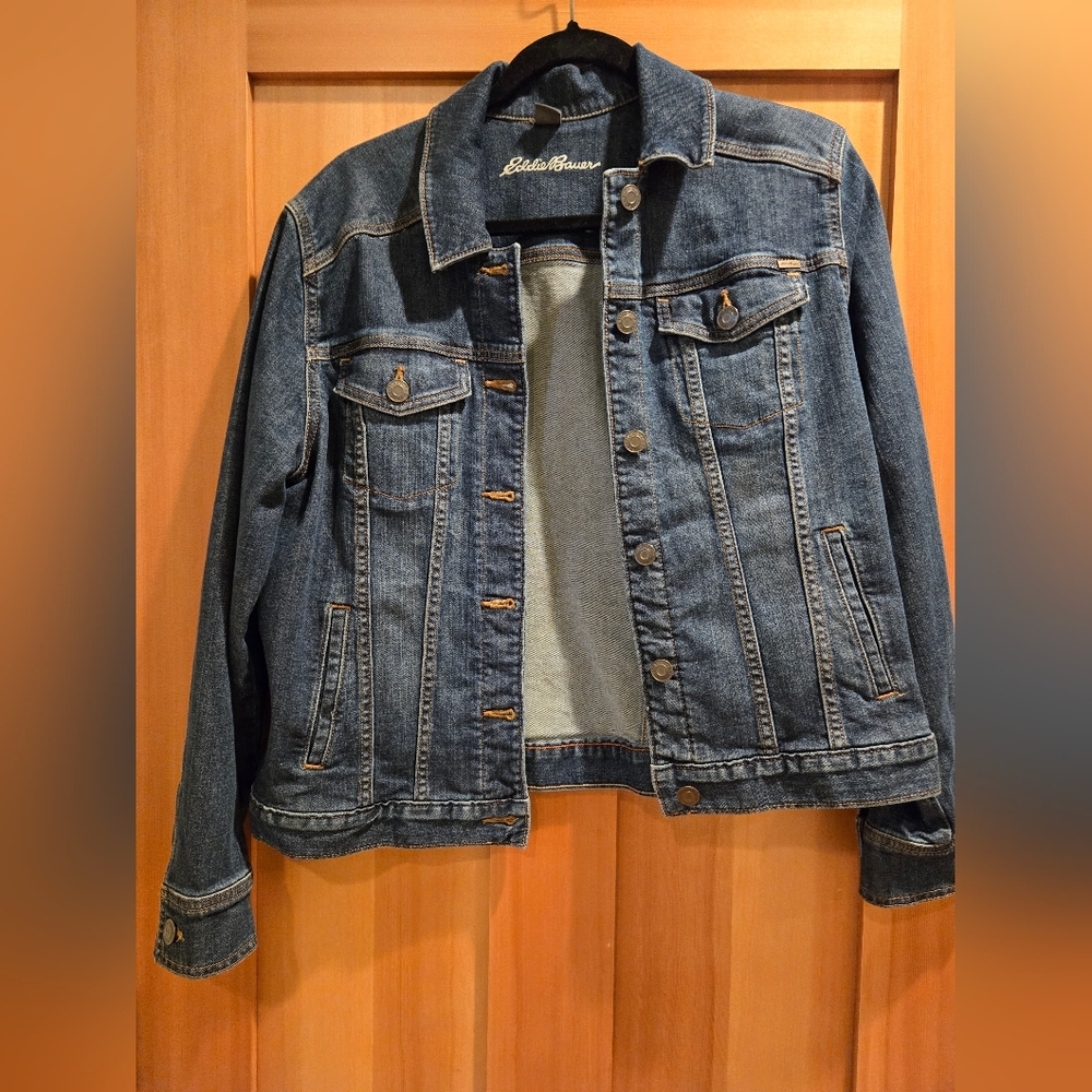 Eddie Bauer Dark Blue Denim Trucker Jacket Women's Large